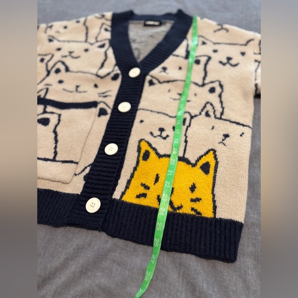 Cat Button-Up Knit Oversized Cardigan, Navy blue, beige - Picture 9 of 9
